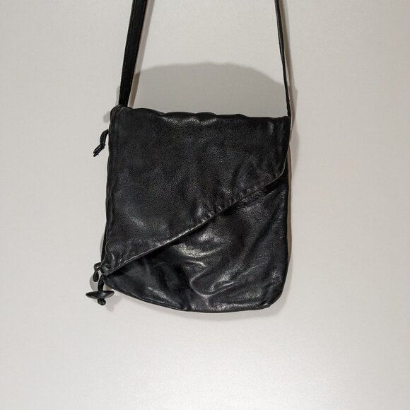 Vintage Genuine Leather Purse with Asymmetric Flap Black - Picture 1 of 7